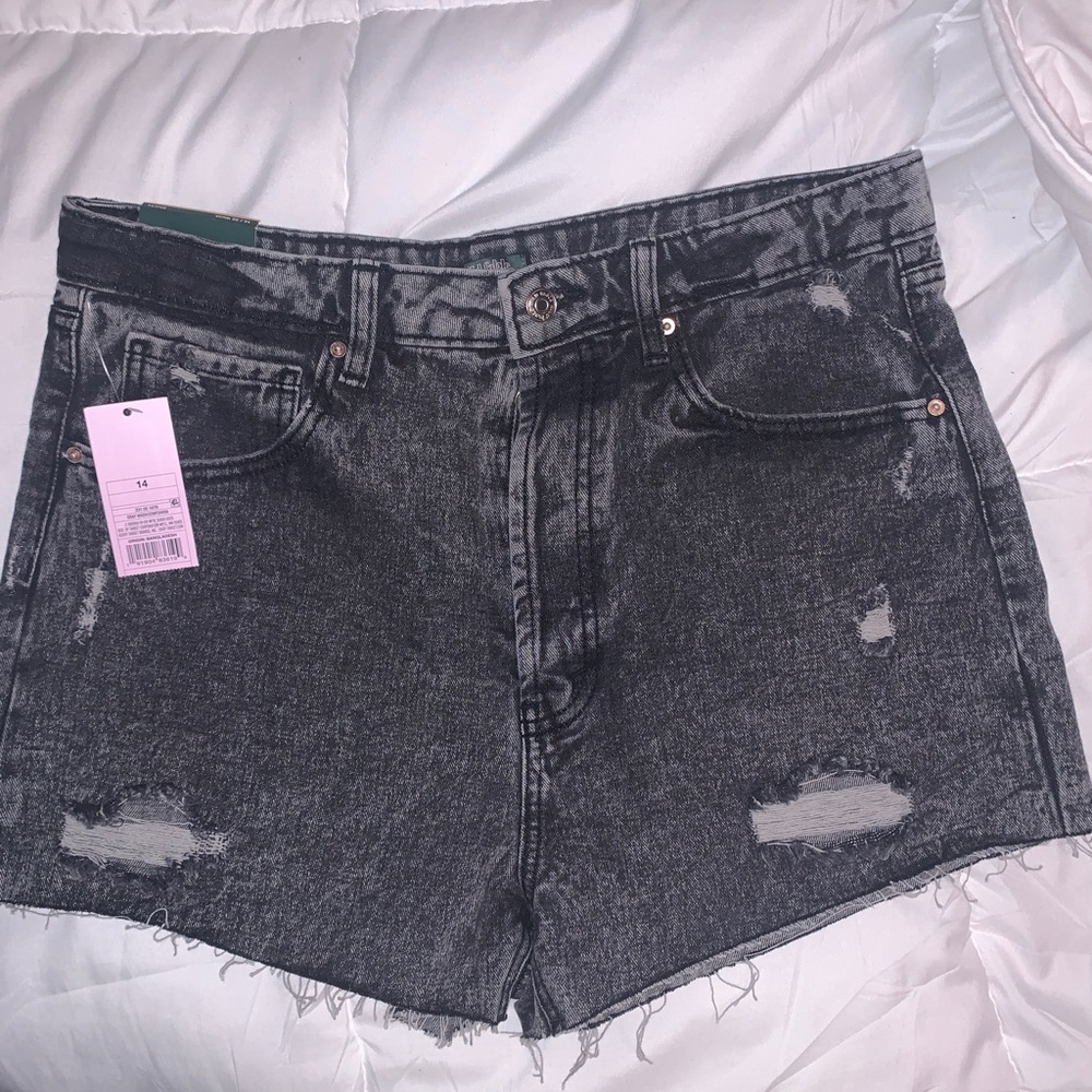 Distressed Black Denim Shorts